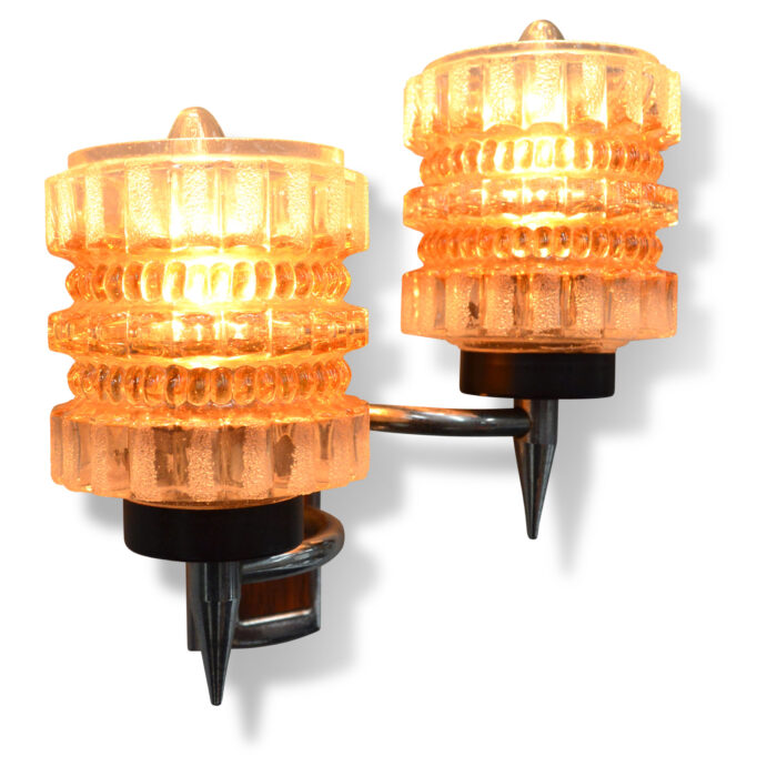Midcentury Wall Lamp Glass / Chrome / Teak #L1764 - Image 2