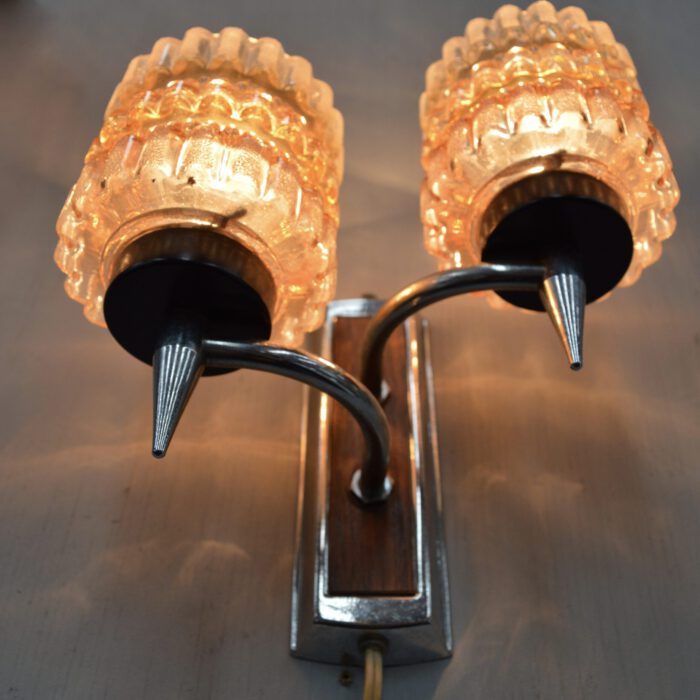 Midcentury Wall Lamp Glass / Chrome / Teak #L1764 - Image 5