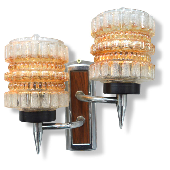 Midcentury Wall Lamp Glass / Chrome / Teak #L1764