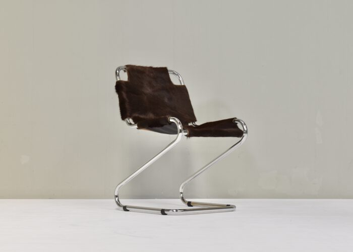 Italian desk / dining chair in Cowhide and Chrome - Italy, 1970s | #S12407 - Image 4