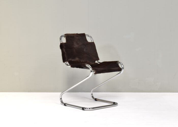 Italian desk / dining chair in Cowhide and Chrome - Italy, 1970s | #S12407