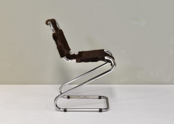 Italian desk / dining chair in Cowhide and Chrome - Italy, 1970s | #S12407 - Image 2