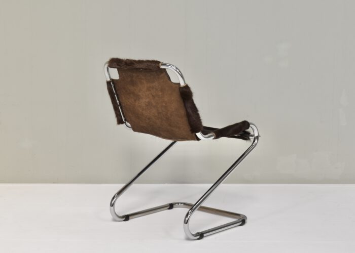 Italian desk / dining chair in Cowhide and Chrome - Italy, 1970s | #S12407 - Image 6