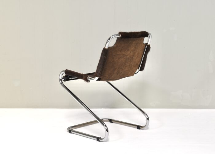 Italian desk / dining chair in Cowhide and Chrome - Italy, 1970s | #S12407 - Image 7