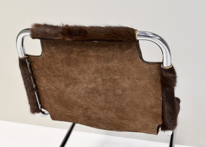 Italian desk / dining chair in Cowhide and Chrome - Italy, 1970s | #S12407 - Image 8