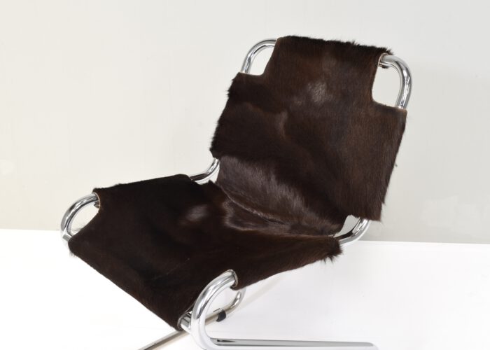 Italian desk / dining chair in Cowhide and Chrome - Italy, 1970s | #S12407 - Image 13